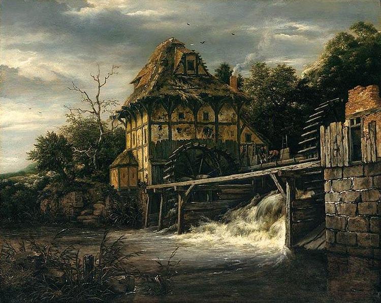 RUISDAEL, Jacob Isaackszon van Two Undershot Watermills with Men Opening a Sluice China oil painting art
